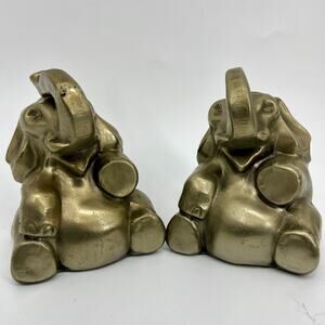 Vintage USA PM Craftsman Pair of Brass Elephant Bookends Paperweights 5"